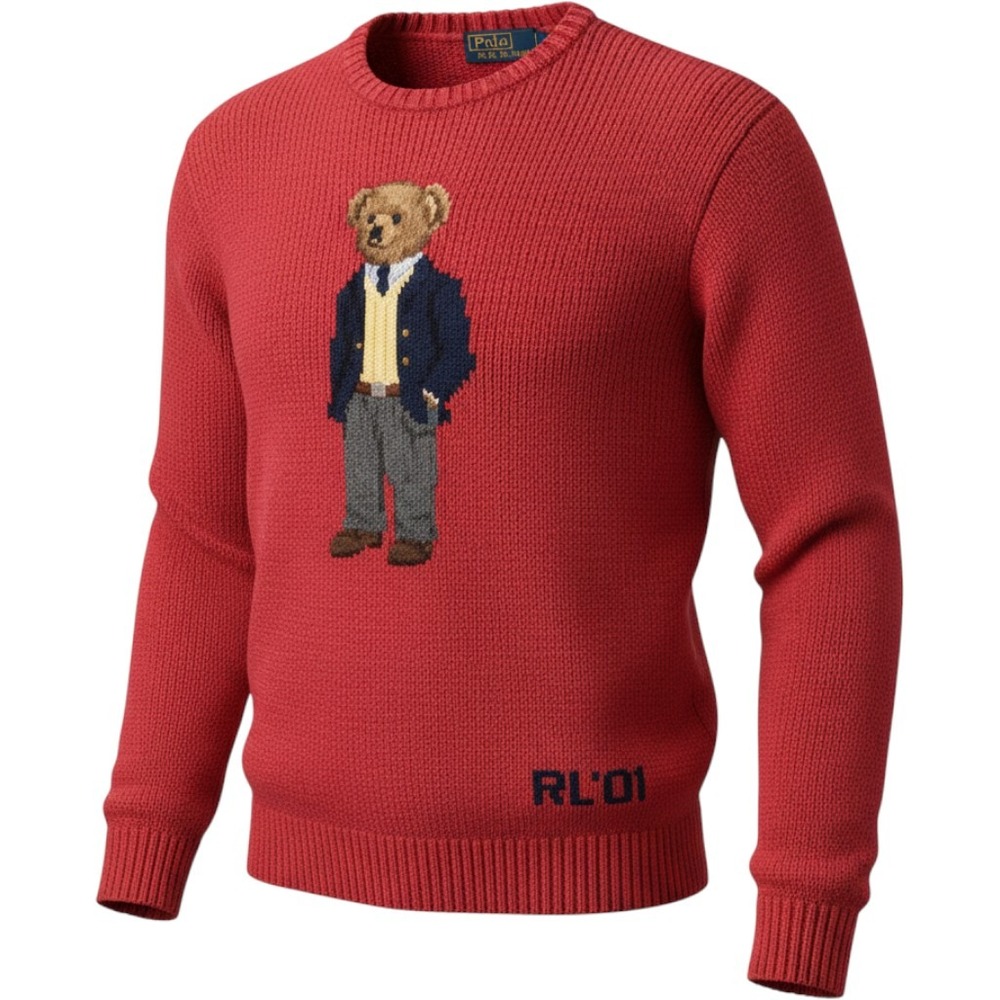 Polo Ralph Lauren Polo Bear Red Hand Knit Linen Cotton Sweater XL RL 01